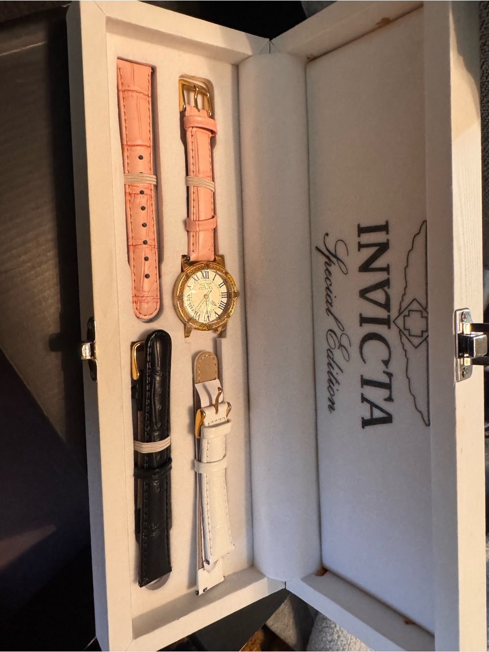 Invicta special edition Women's Gold Case Watch with Pink ,black, White Straps